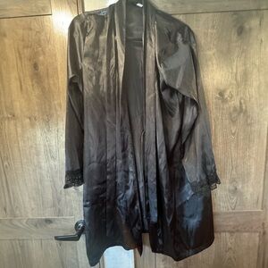 Black silky robe with lace detail